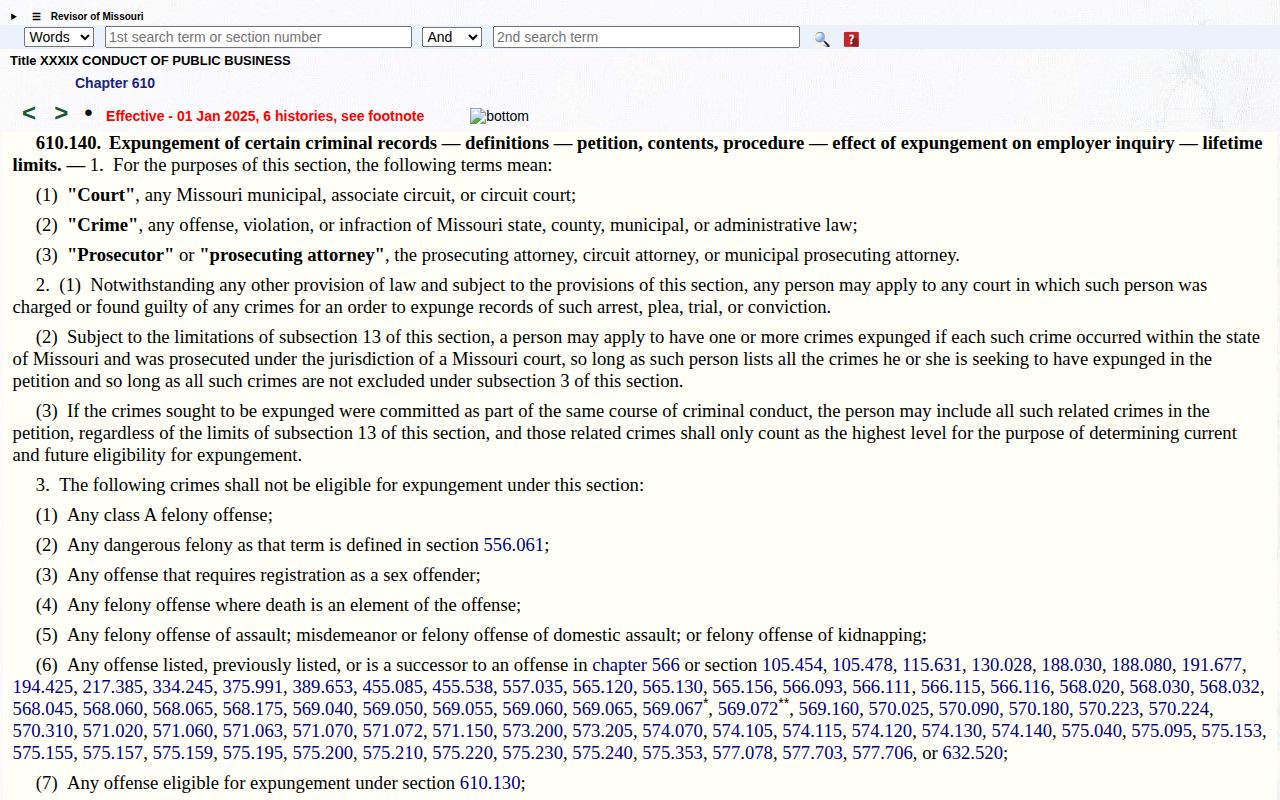 Henry County booking-record law reference at the Missouri Revisor